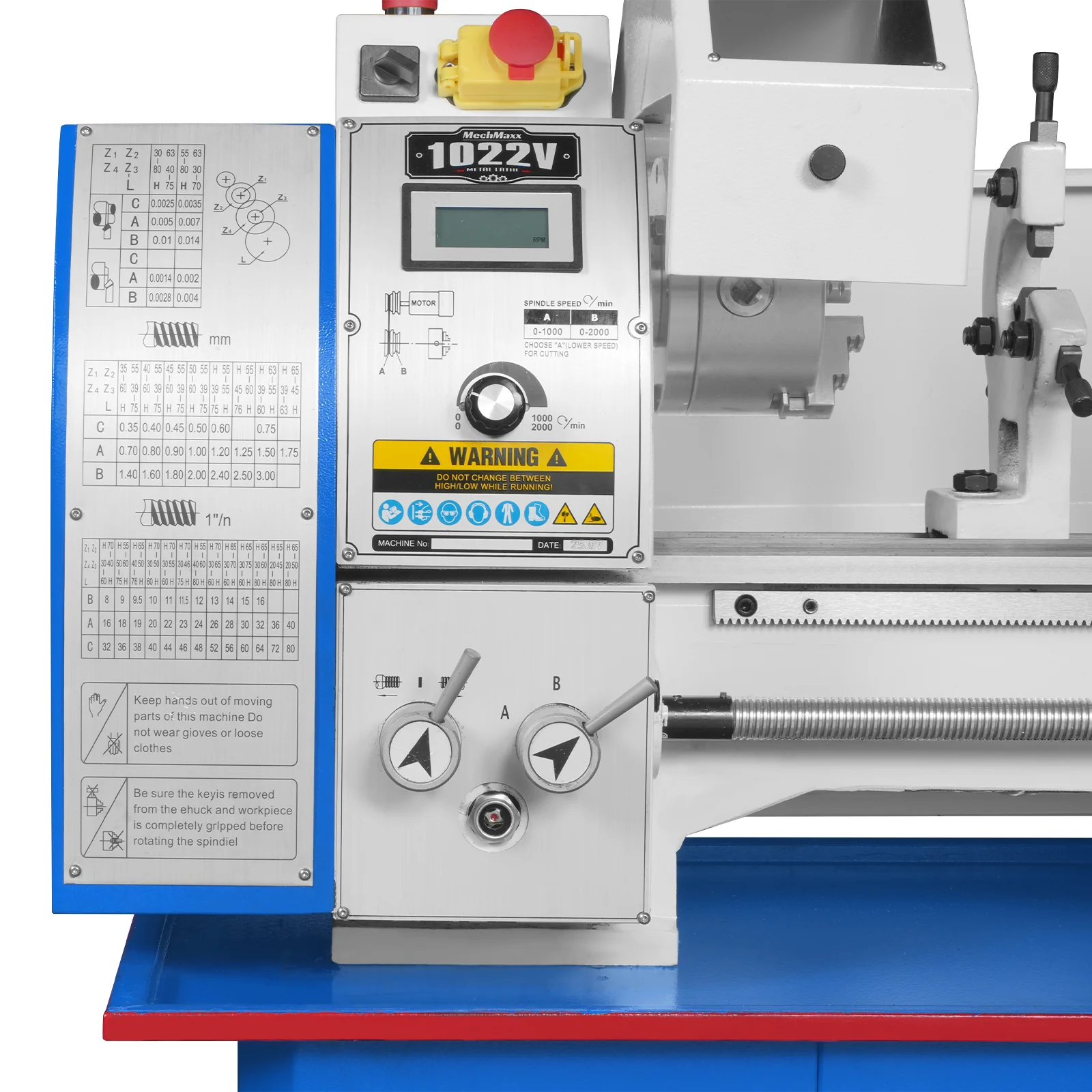 10'' x 22'' Industrial Metal Lathe Machine High Precision Benchtop 1.5HP Brushless Motor 0-2000 RPM Variable Speed Metal Working Machine Small Lathe without Stand 1022V - Image 4