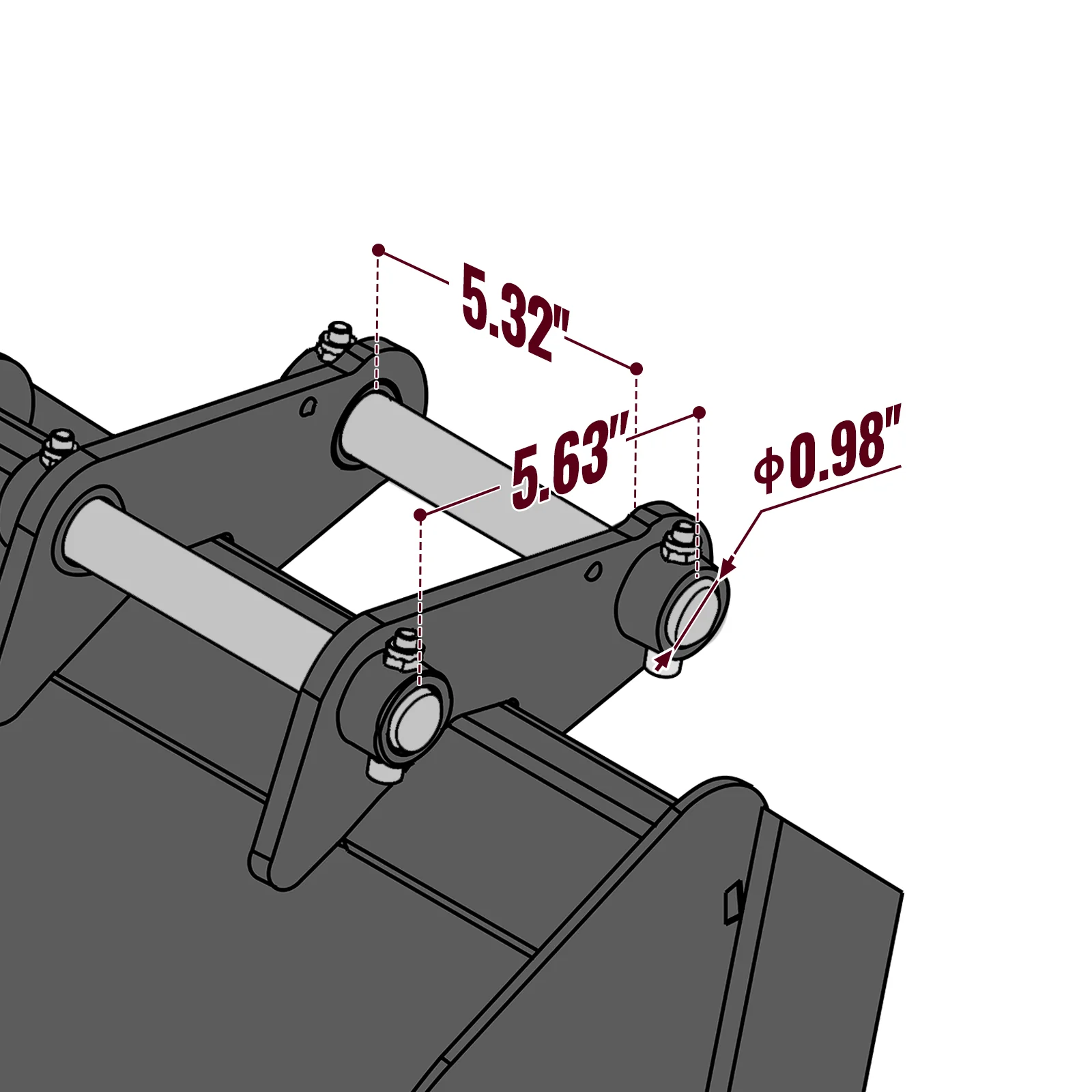 15" Backhoe Bucket without Pins, 4-Carbon Steel Teeth (for SKU: 150162, 150163, 150164, 201162, 201163, 201164) - Image 3