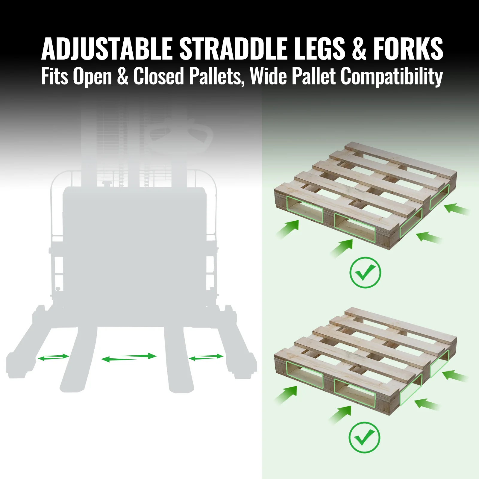 2640lbs Lithium-ion Electric Straddle Stacker,  118" Lift,  Adjustable Legs & Forks,  F26-118S - Image 9