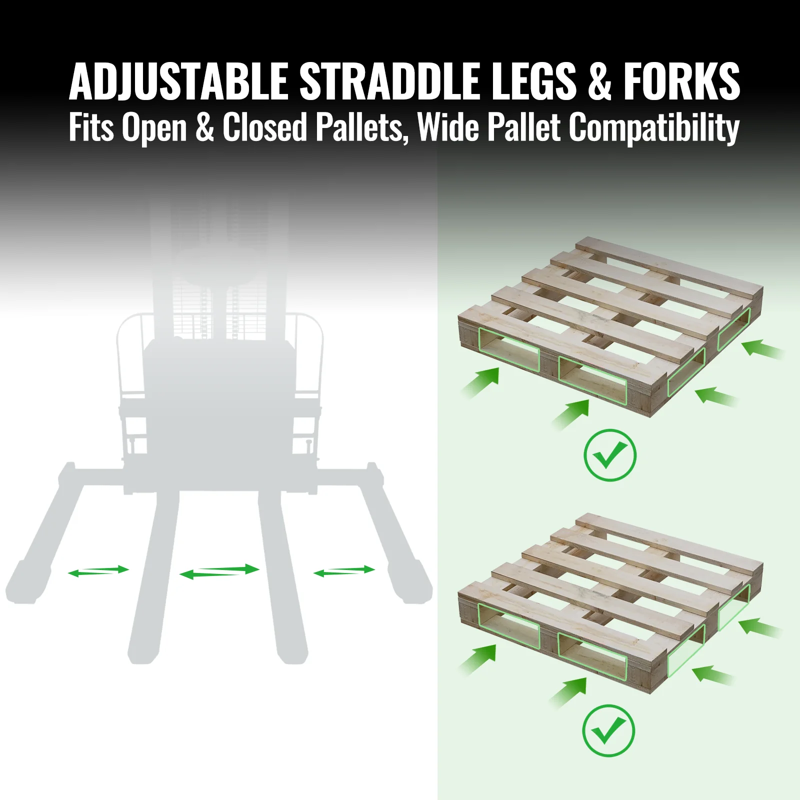 3300lbs Lithium-ion Electric Straddle Stacker,  98" Lift,  Adjustable Legs & Forks,  F33-98S - Image 9