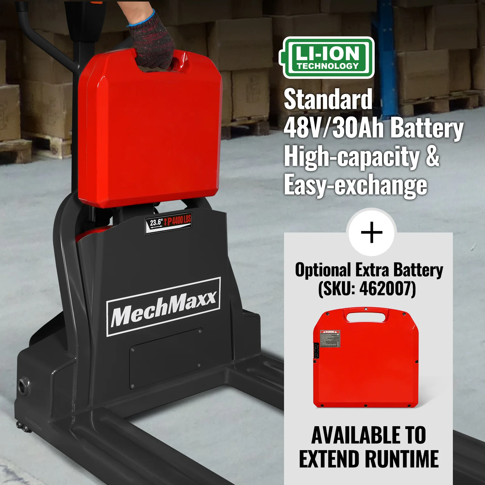 4400lbs Lithium-ion Electric Pallet Jack,  45"x27" Fork,  48V 30Ah Removable Battery,  Walkie Type Truck,  LPT44 - Image 10