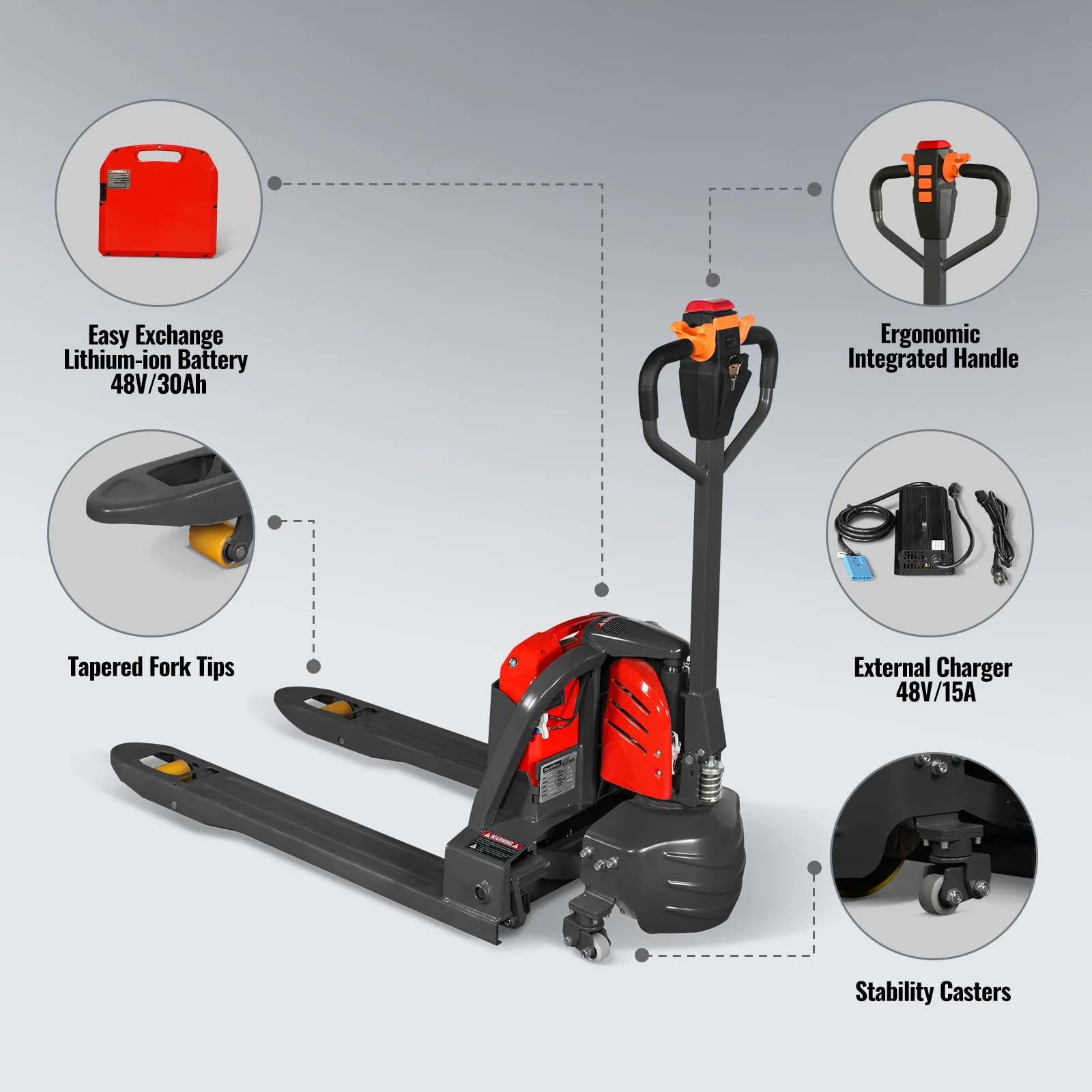4400lbs Lithium-ion Electric Pallet Jack,  45"x27" Fork,  48V 30Ah Removable Battery,  Walkie Type Truck,  LPT44 - Image 5