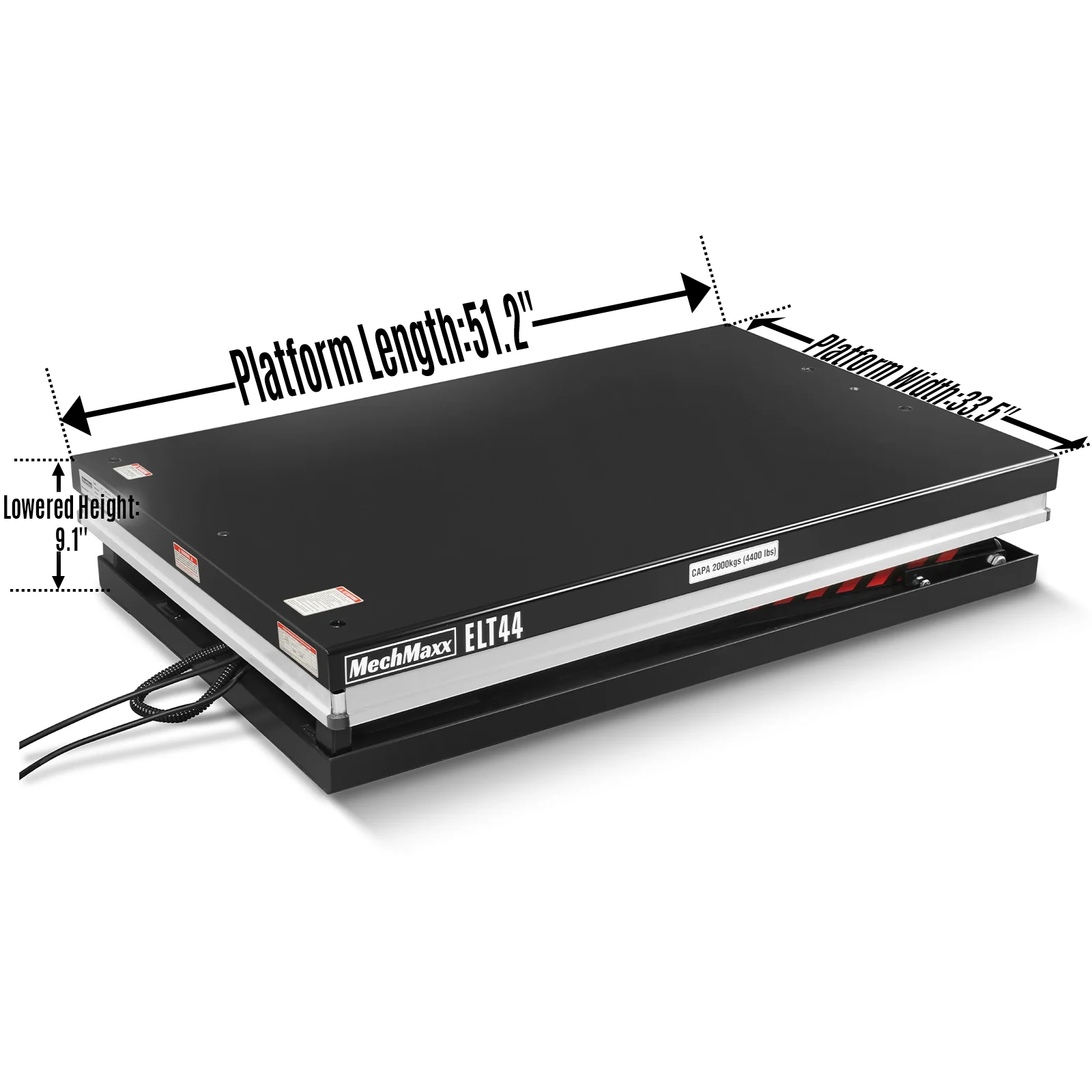 4400lbs Capacity Stationary Powered Hydraulic Lift Table,  51.2" x 33.5" Platform,  41.3" Lift Height,  UL Certified Motor,  ELT44 - Image 3