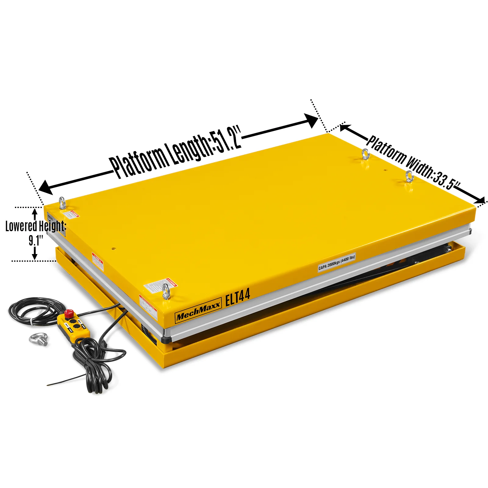 4400lbs Capacity Stationary Powered Hydraulic Lift Table,  51.2" x 33.5" Platform,  41.3" Lift Height,  UL Certified Motor,  ELT44 - Image 3