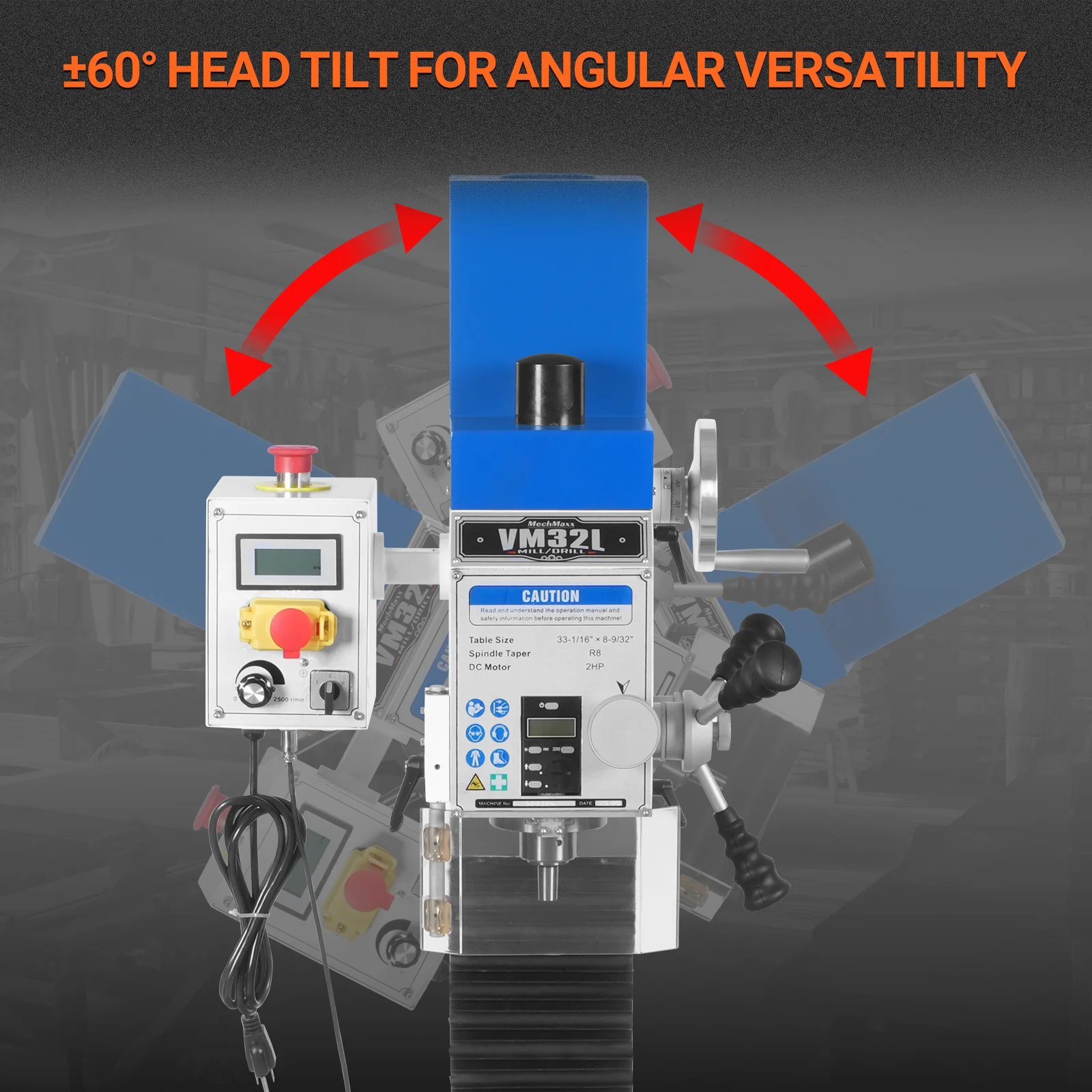 8-1/4"x33'' Industrial Benchtop Mill Drill Machine Brushless Motor, Variable Speed, R8 Spindle, 2 HP, 110V, Compact Milling Drilling Tool for Garage Shop, DIY Metalworking without Stand VM32L - Image 4