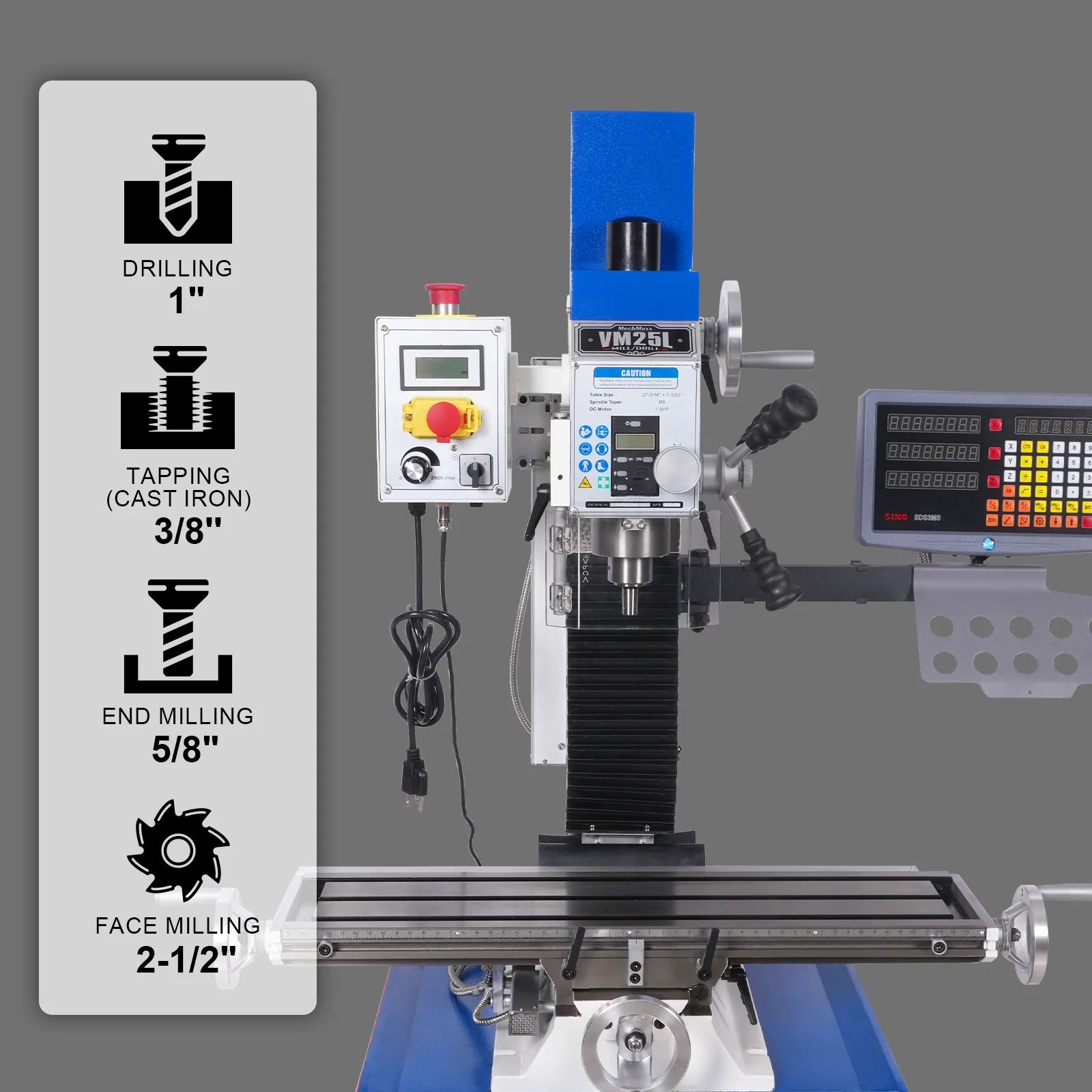1.5HP 7‘’x 27-1/2‘’ Benchtop Mini Mill Drill Machine, Variable Speed, R8 Spindle, Brushless Motor, 110V, Compact Milling Drilling Tool for Garage Shop, DIY Metalworking without Stand VM25LD - Image 3