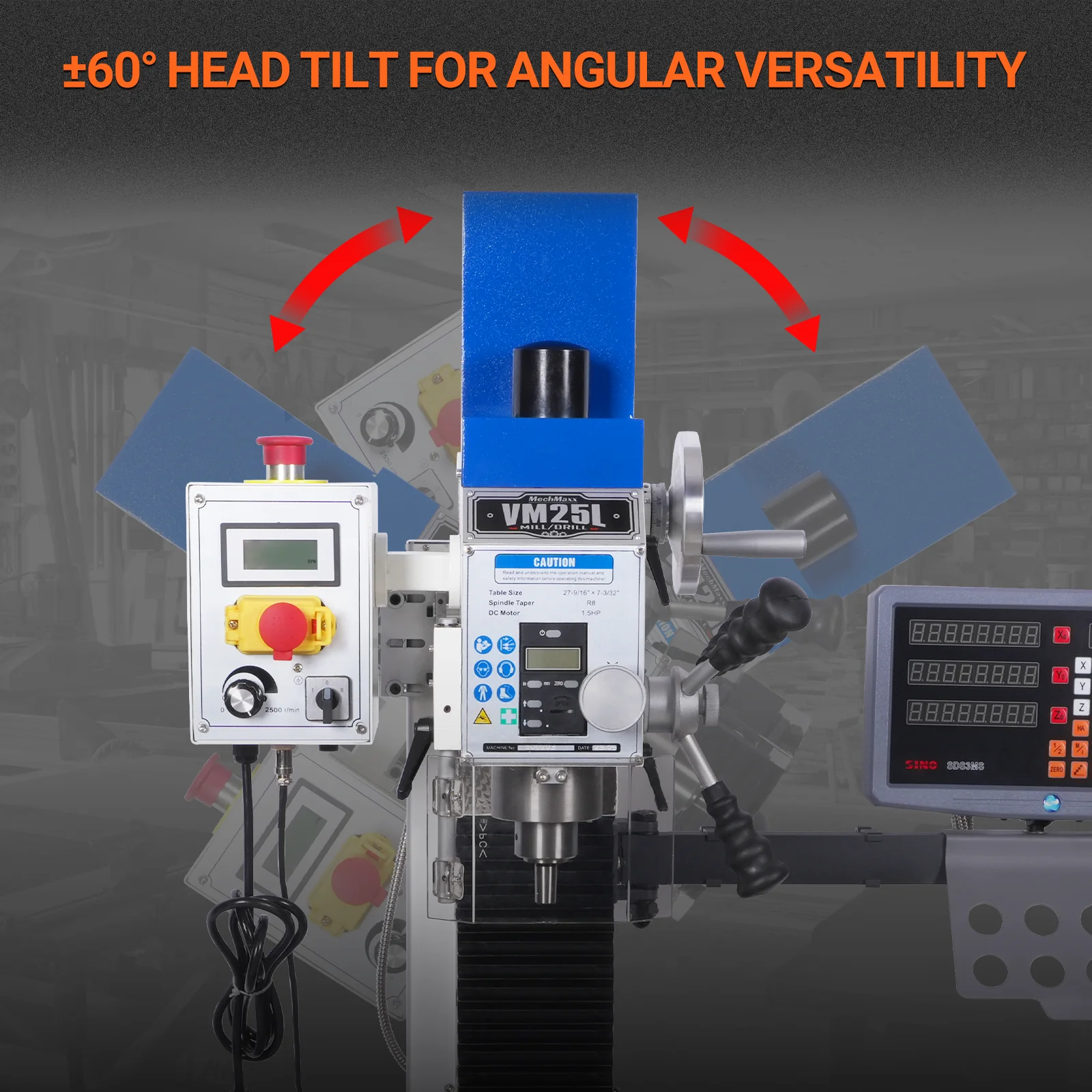 1.5HP 7‘’x 27-1/2‘’ Benchtop Mini Mill Drill Machine, Variable Speed, R8 Spindle, Brushless Motor, 110V, Compact Milling Drilling Tool for Garage Shop, DIY Metalworking without Stand VM25LD - Image 5