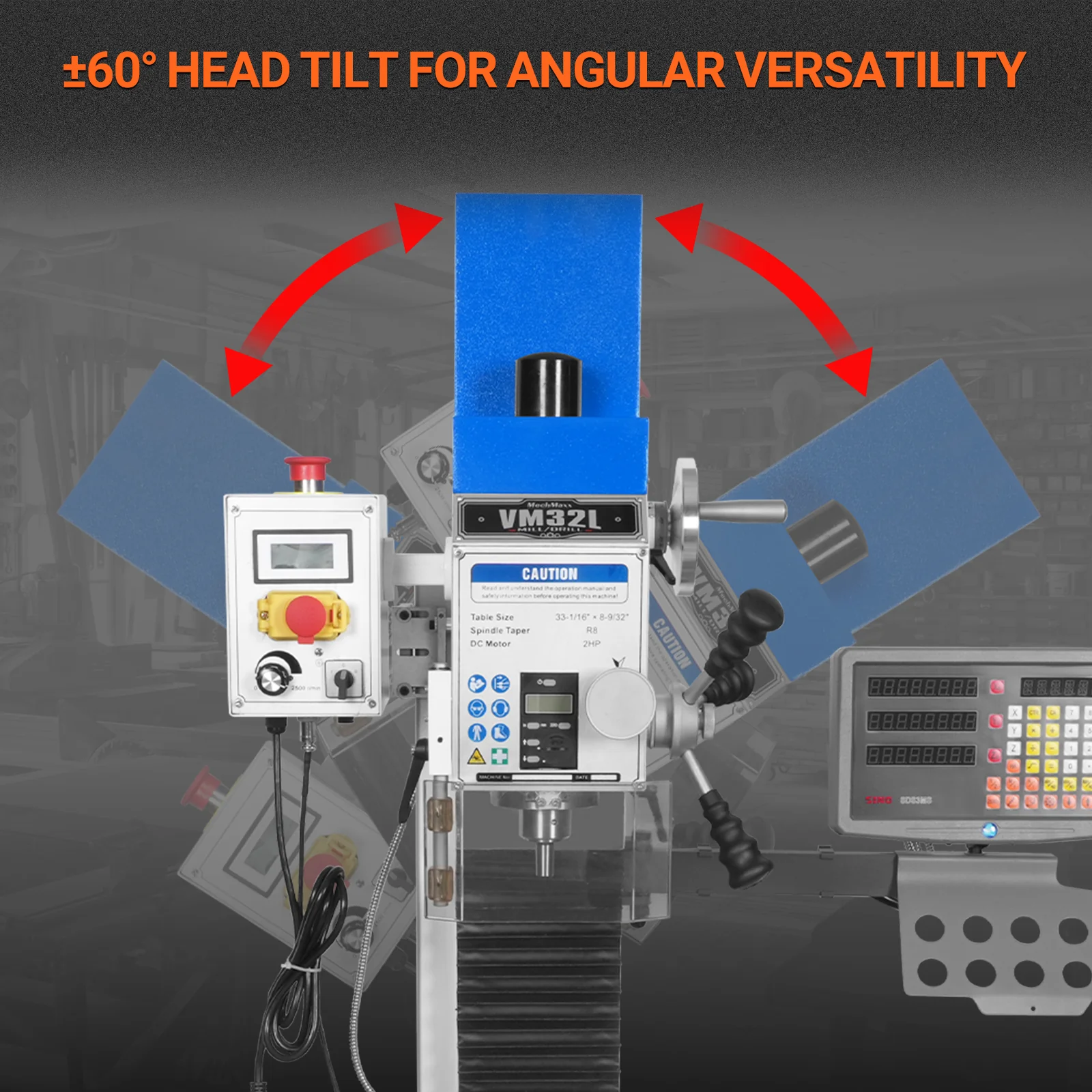 8-1/4"x33'' Industrial Benchtop Mill Drill Machine with DRO, Variable Speed, Brushless Motor, R8 Spindle, 2 HP, 110V, Compact Milling Drilling Tool for Garage Shop, DIY Metalworking without Stand VM32LD - Image 5