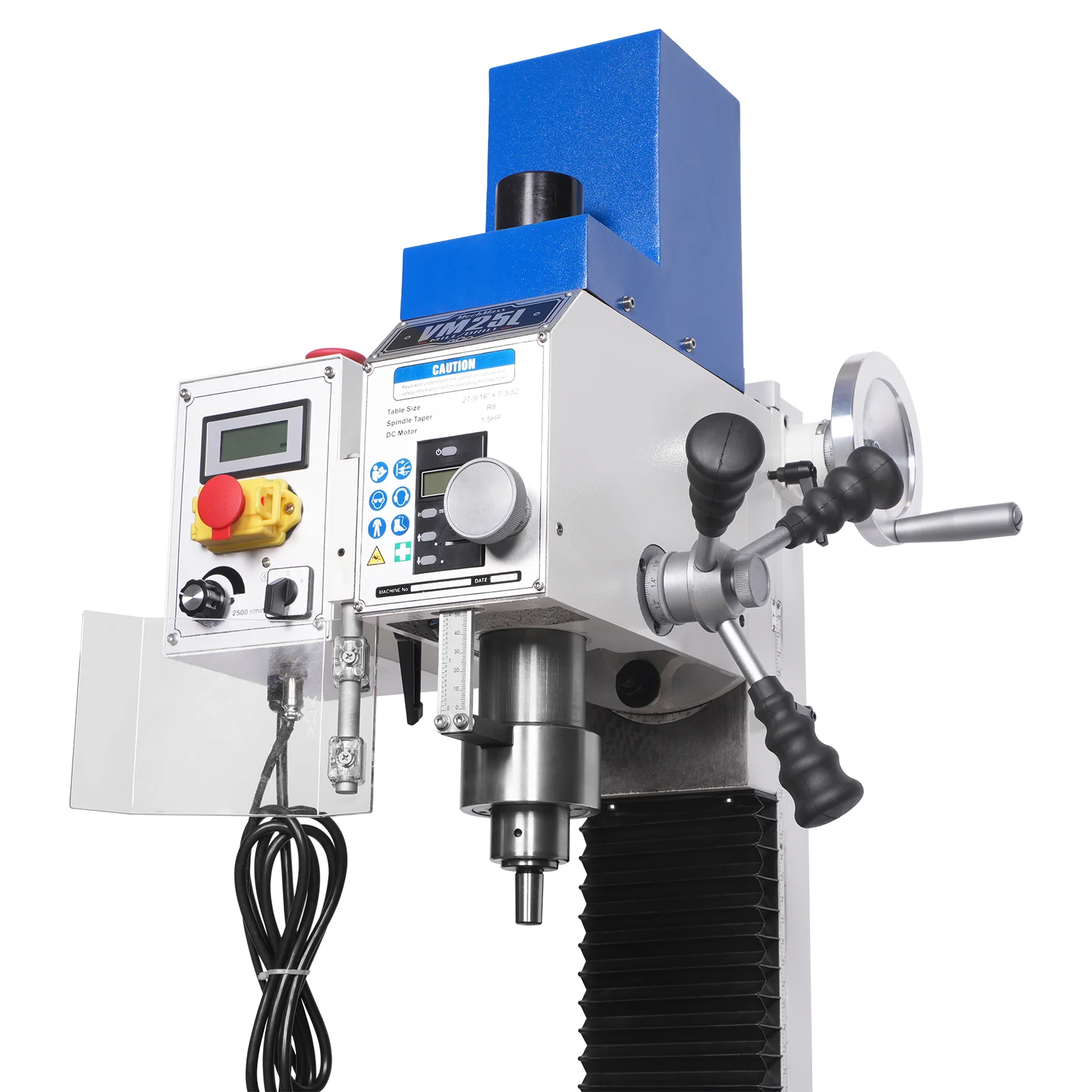 7‘’ x 27-1/2‘’ Benchtop Mini Mill Drill Machine, Variable Speed, Brshless Motor, R8 Spindle, 1.5 HP, 110V, Compact Milling Drilling Tool for Garage Shop, DIY Metalworking without Stand VM25L - Image 11