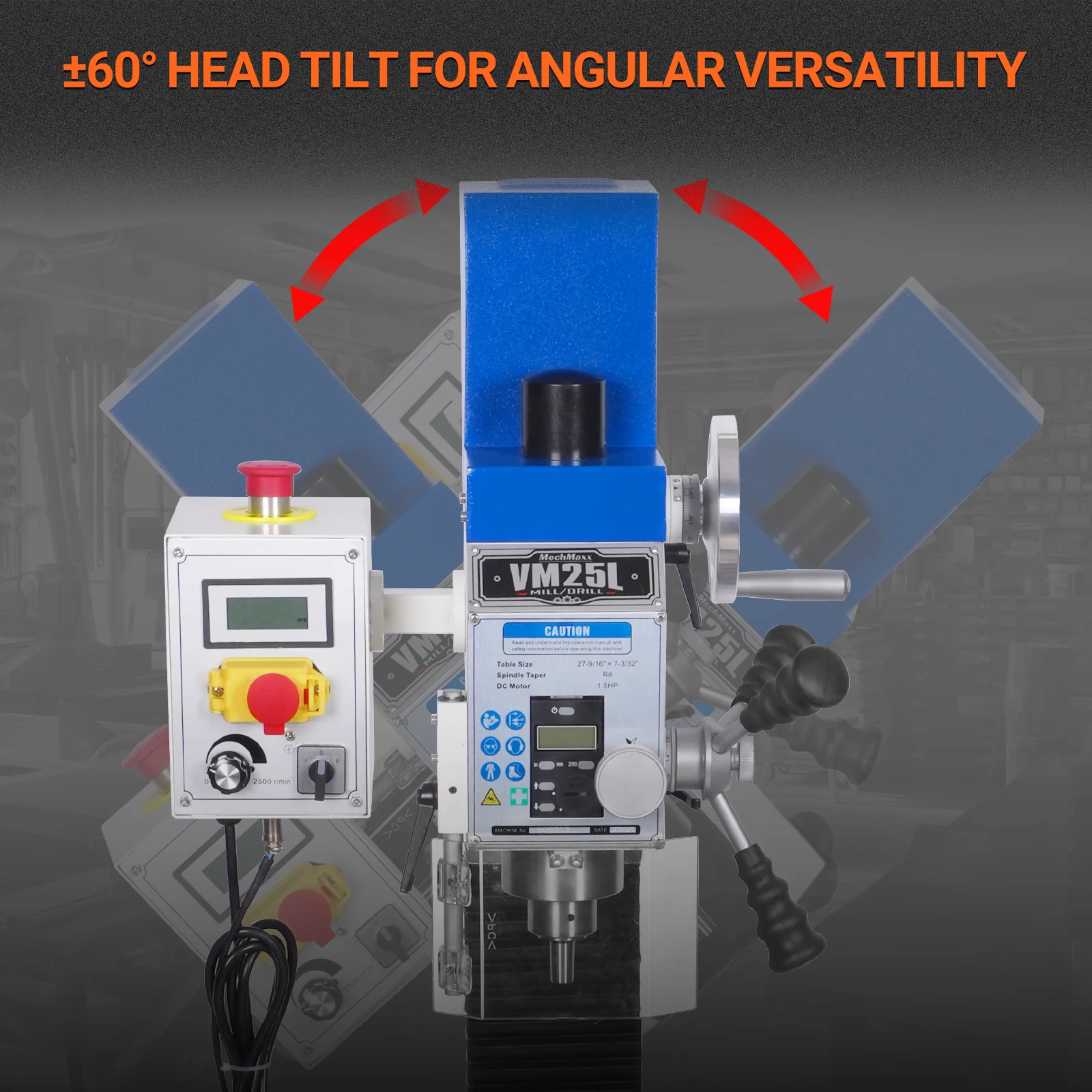 7‘’ x 27-1/2‘’ Benchtop Mini Mill Drill Machine, Variable Speed, Brshless Motor, R8 Spindle, 1.5 HP, 110V, Compact Milling Drilling Tool for Garage Shop, DIY Metalworking without Stand VM25L - Image 5