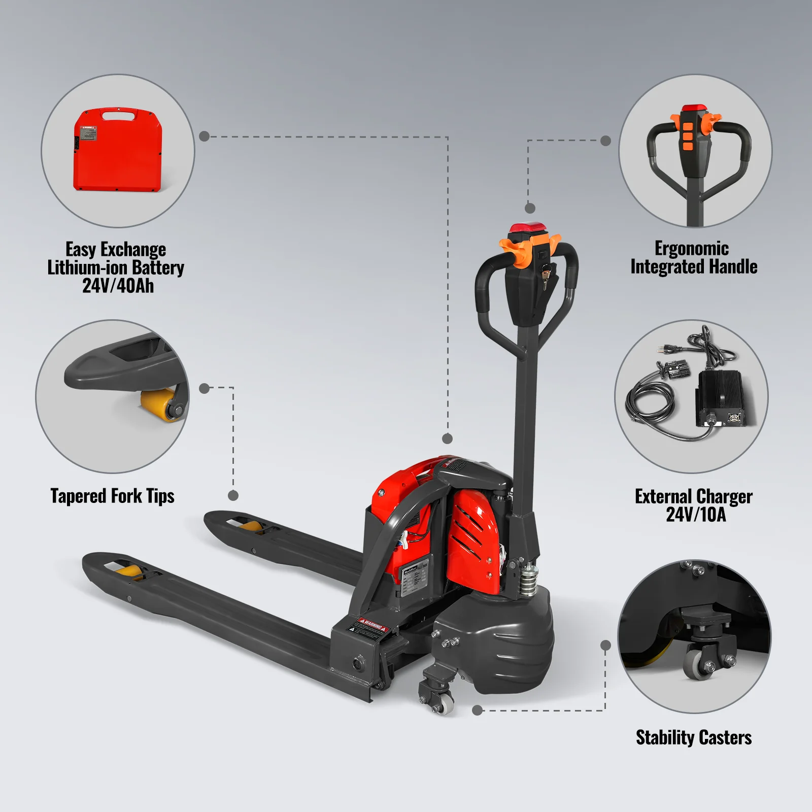 3300lbs Lithium-ion Electric Pallet Jack,  45"x27" Fork,  24V 40Ah Removable Battery,  Walkie Type Truck,  LPT33 - Image 5