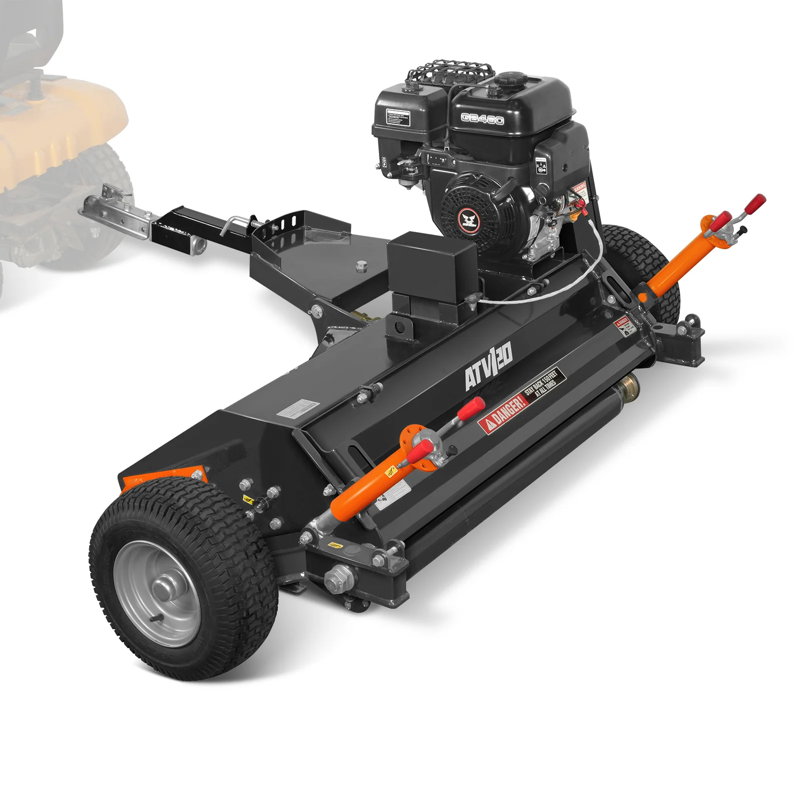 MechMaxx 48" Tow-Behind ATV Offset Flail Mower,  15HP 459cc E-start Gas Engine Powered; Adjustable Mowing Height,  ATV120 - Image 3