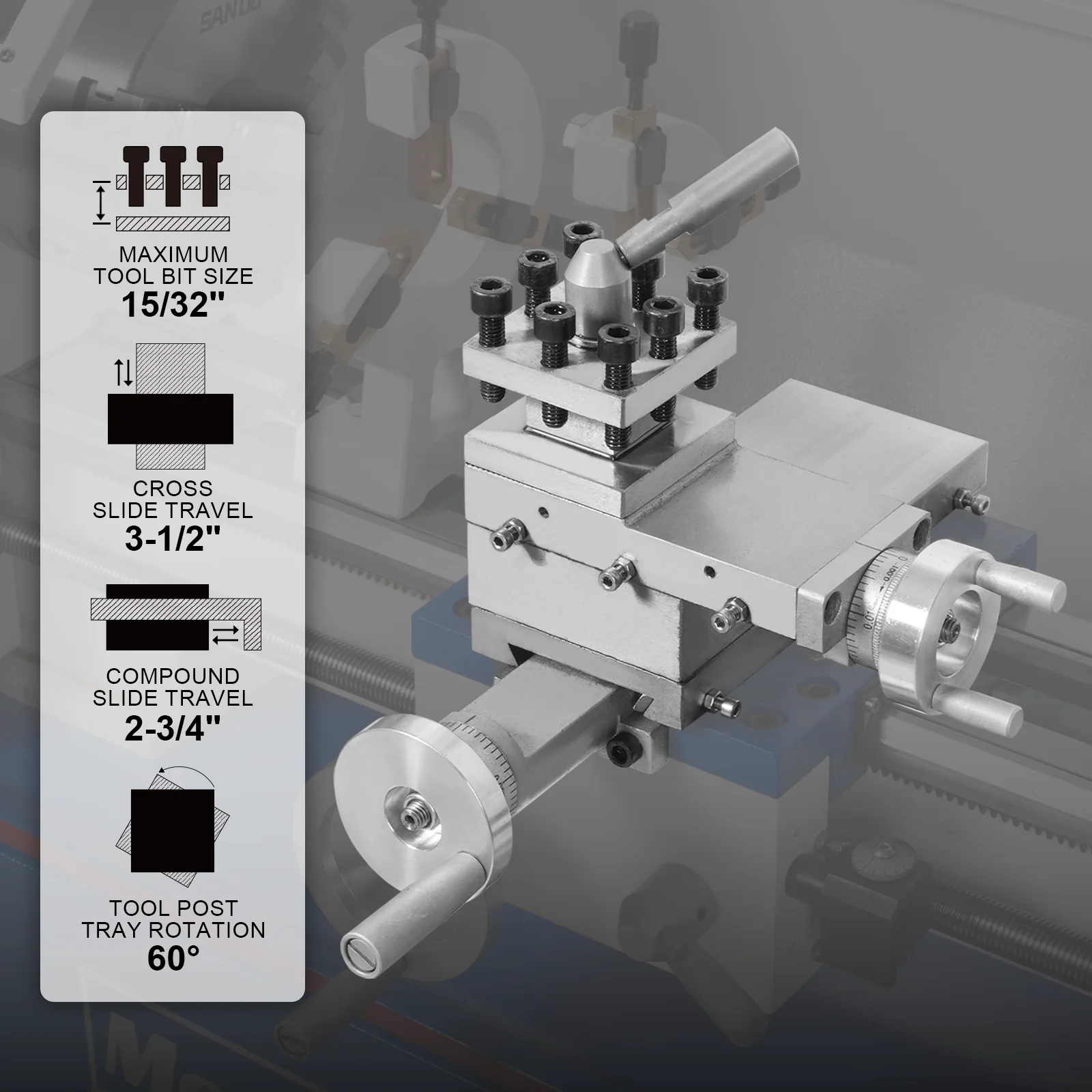 1.5‘’ Spindle Bore Metal Lathe Machine with DRO 8'' x 16'' High Precision Brushless Motor Mini 1.5HP Benchtop 0-2500 RPM Variable Speed Metal Working Machine 1.5‘’ Spindle Bore Small Lathe without Stand 0831VD - Image 11