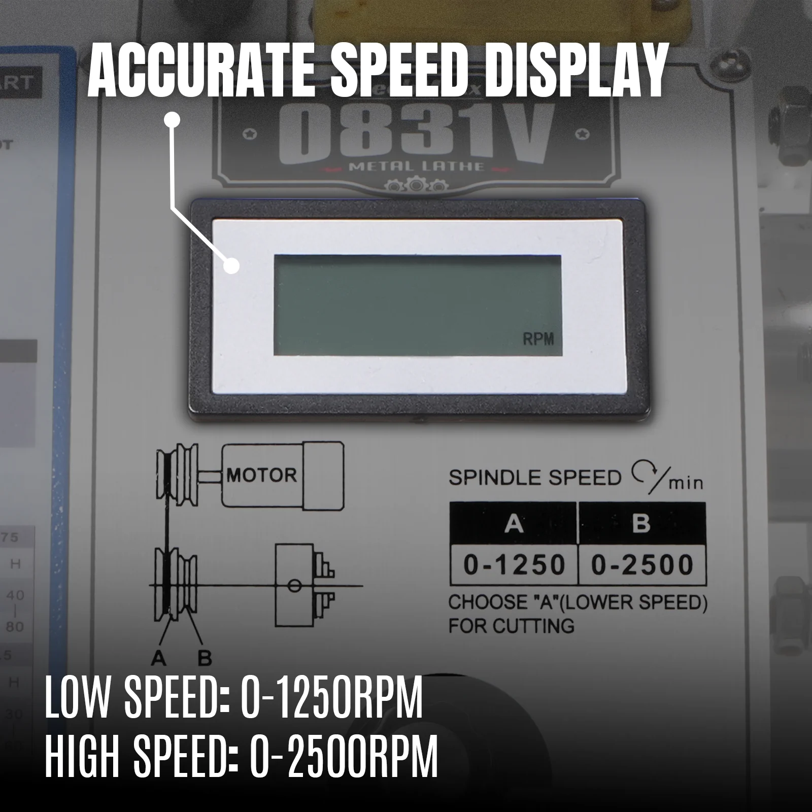 1.5‘’ Spindle Bore Metal Lathe Machine with DRO 8'' x 16'' High Precision Brushless Motor Mini 1.5HP Benchtop 0-2500 RPM Variable Speed Metal Working Machine 1.5‘’ Spindle Bore Small Lathe without Stand 0831VD - Image 7