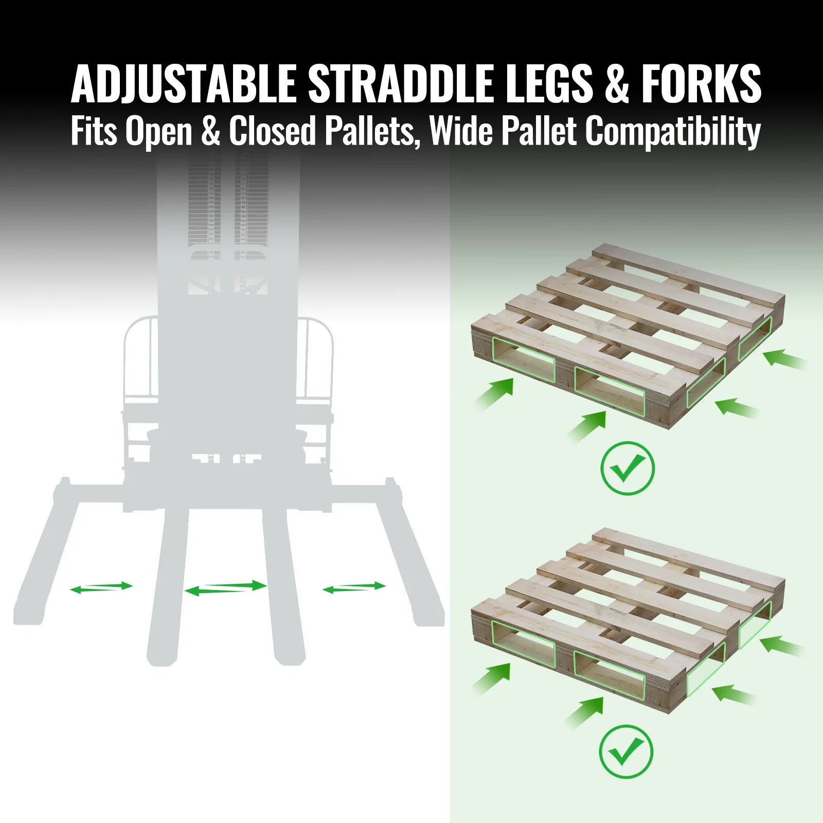 3300lbs Semi-Electric Straddle Stacker,  118" Lift,  Adjustable Legs & Forks,  S33-118S - Image 5