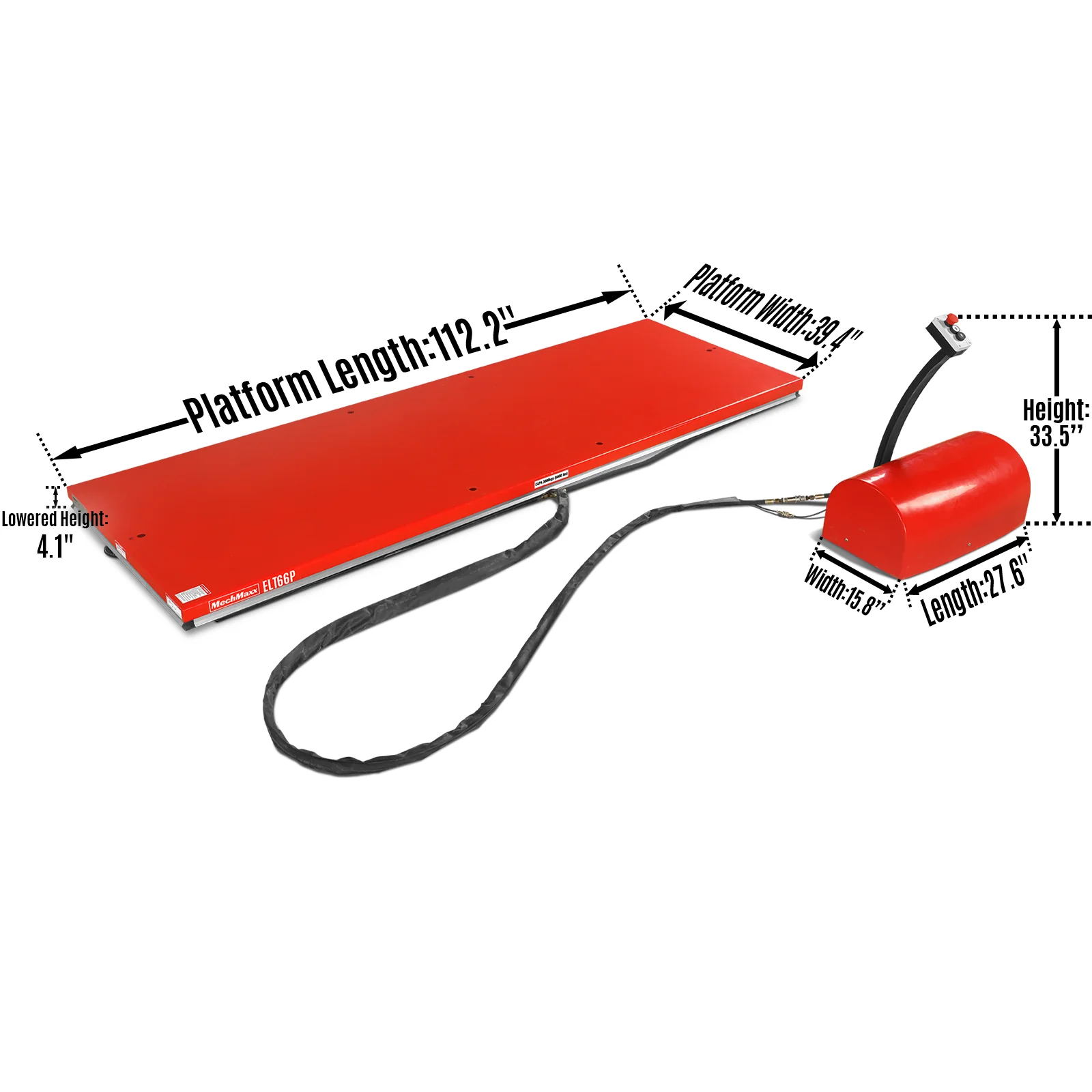 Stationary Electric Hydraulic Parallel Double Scissor Lift Table 6600lb Capacity,  112.9" x 39.4"Platform,  34.3"Lift Height, UL Certified Motor,  ELT66P - Image 3